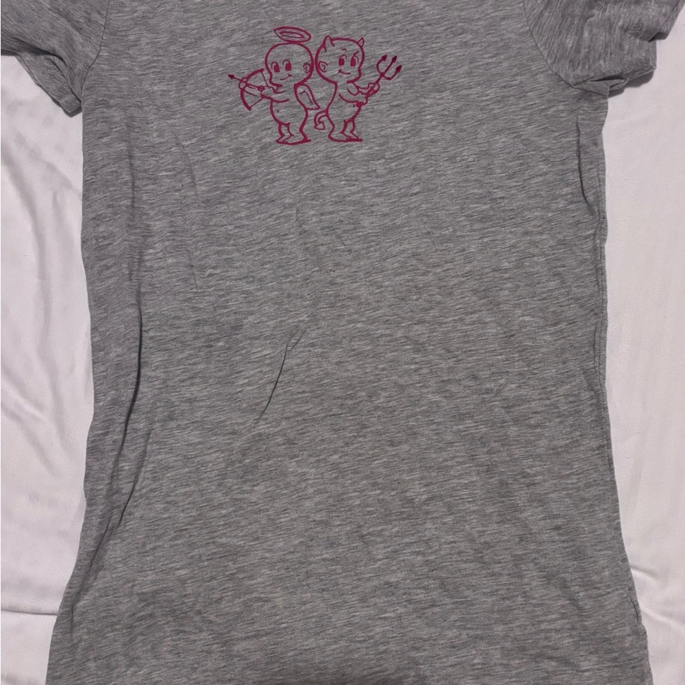Gray Kids Shirt with Angel and Devil Print